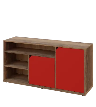 KU2-15DN3 P skříňka nízká 2-dveřová, nika, 740x1522x400, provedení pravé, dub halifax cínový/červená